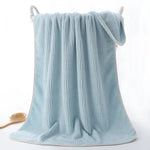 serviette bain rapide absorbante rose bleu rayée lavable tricotée anneléescrição