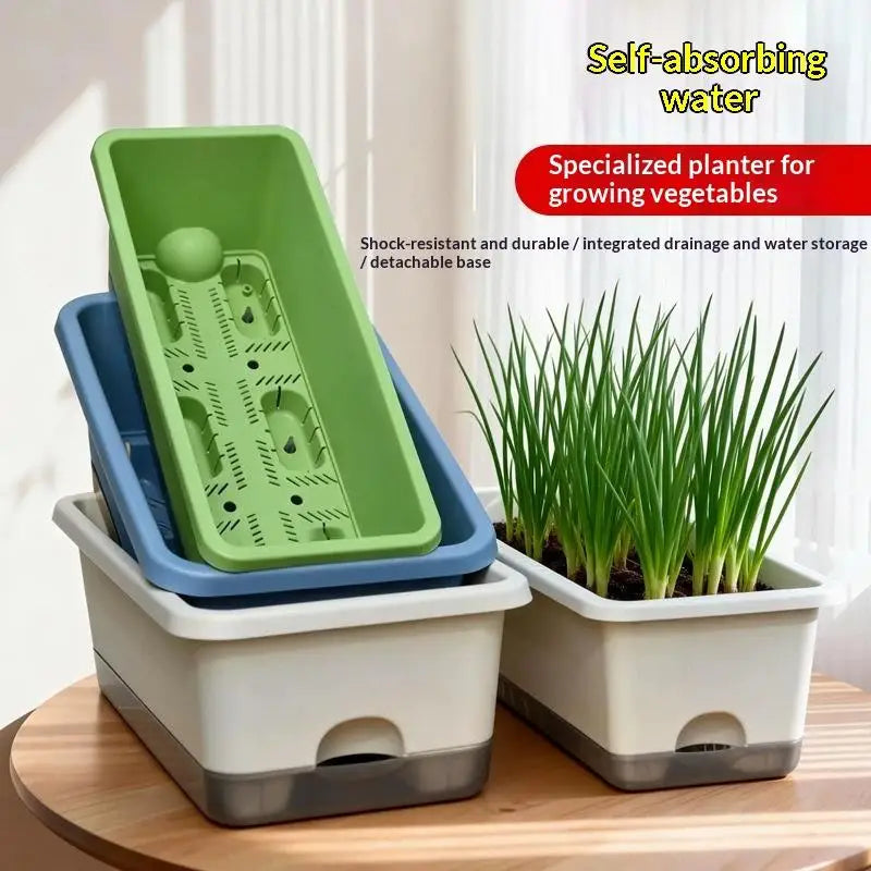 pot fleurs rectangulaire moderne vert blanc bleu drainage auto arrosant lisse pratique
