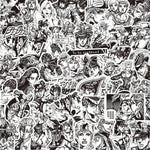 sticker manga personnages noir blanc jojo bizarre adventure josuke kujo jotaro continue logo