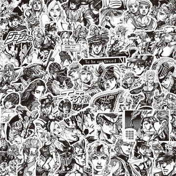 sticker manga personnages noir blanc jojo bizarre adventure josuke kujo jotaro continue logo