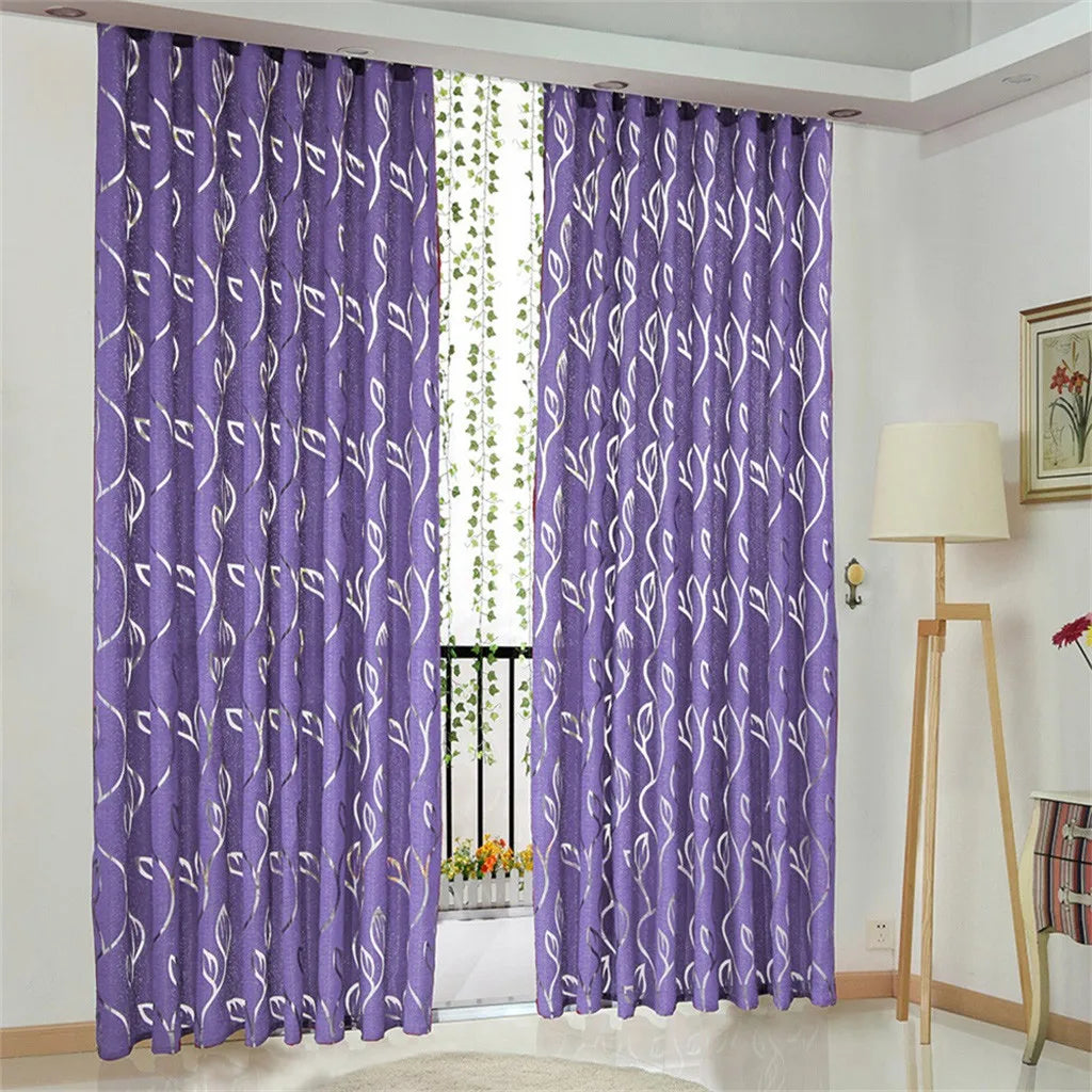 rideau semi transparent feuilles stylisées moderne violet rose noir bleu gris uni décoration maison