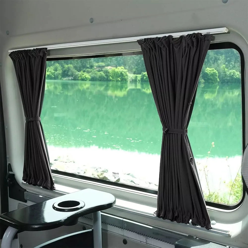 rideaux van utilitaire tissu plissé noir gris bleu vert opaques