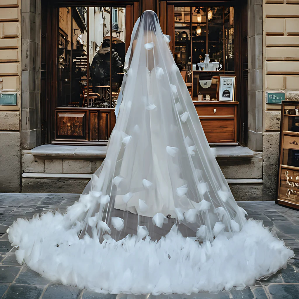 voile mariée blanc plumes bohème romantique femme occasionnel original trendy
