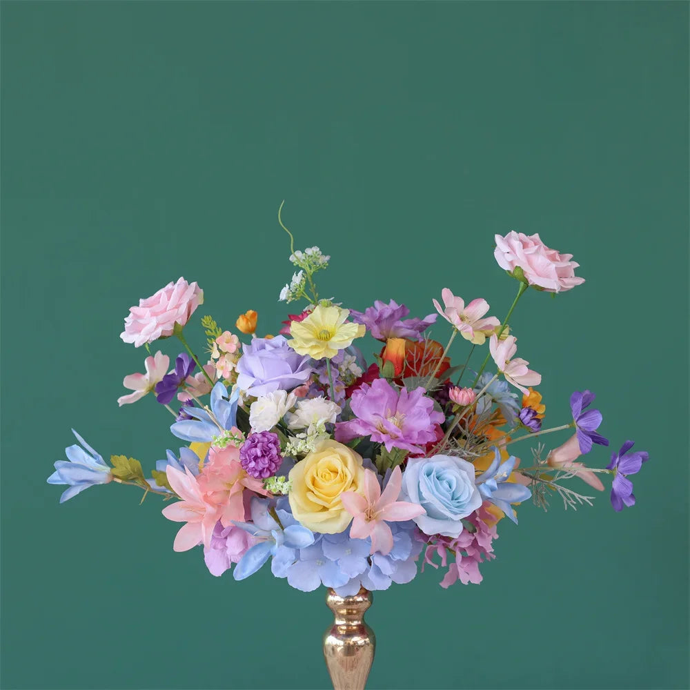 décoration intérieure bouquet artificiel rose jaune bleu violet blanc floral vase champêtre