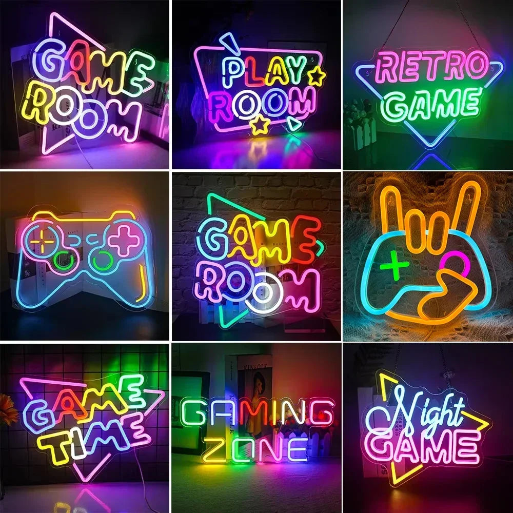 néon lumineux GAME ROOM multicolore moderne suspension câble USB chambre jeu