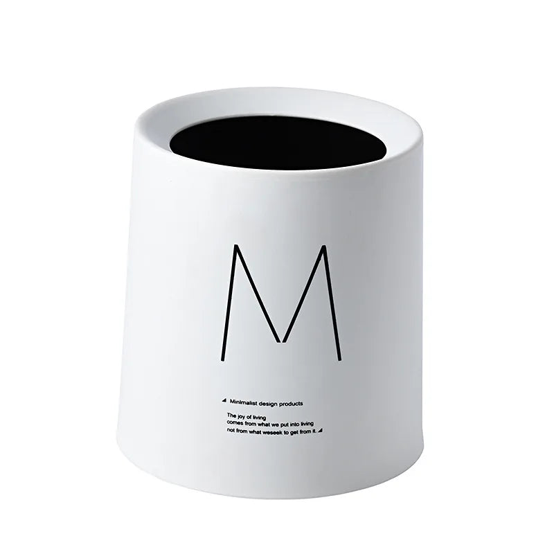 petite poubelle cuisine ronde plastique blanc noir motif cerf lettre minimaliste