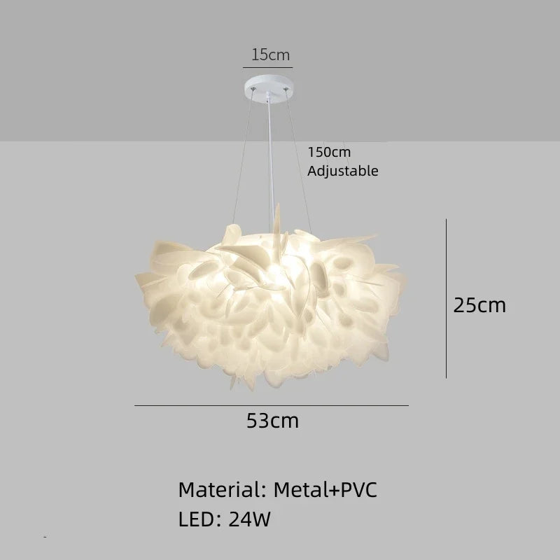 lampe suspendue moderne blanc feuilles papillons fer pvc led télécommande gradation 53cm 75cm