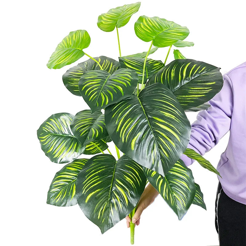 plantes artificielles feuilles vertes monstera palmes extérieures decoration moderne jardins maison tronc faux