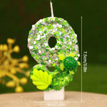 bougies numériques forme chiffres anniversaire verte blanche jaune feuilles