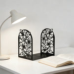 supports livres métal motif floral moderne décoration noir blanc fleurs