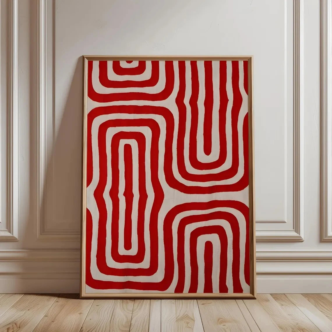 toile d'art géométrique rouge contemporain cadre métal chambre salon decoration muristique abstraite
