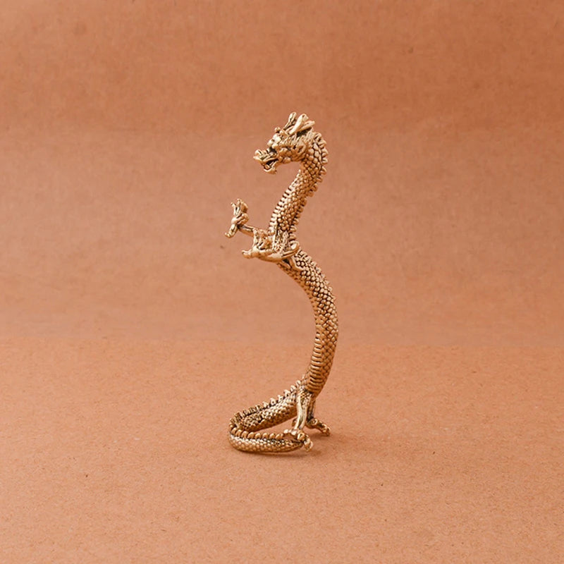 statuette dragon doré écaille cuivre antique traditionnelle maison collection artisanat