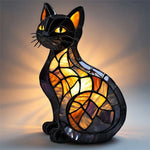 lampe poser chat mosaïque couleur art déco noir orange jaune bleu vert violet