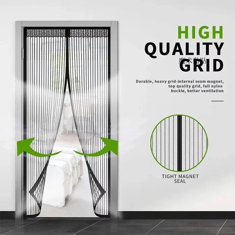 rideau porte anti moustiques aimants gris clair noir rayures horizontales semi transparent moderne ventilation