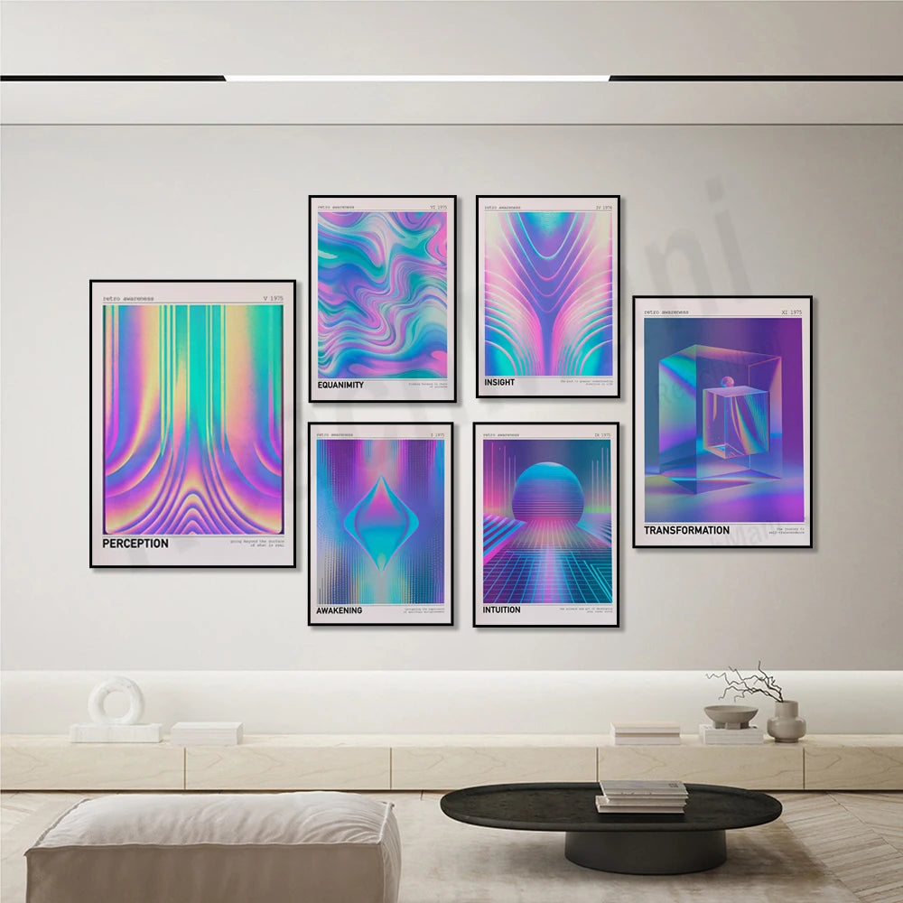 Toile imprimée psychédélique 70s sur canvas qualité premium