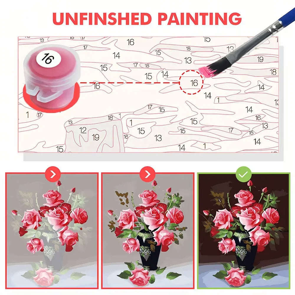 tableau colorier peinture abstraite moderne multicolore pots peinture brosse numérotation sections toile chambre salon