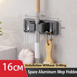 porte balai mural moderne adhésif gris blanc noir Brosse balai gant serviette spray