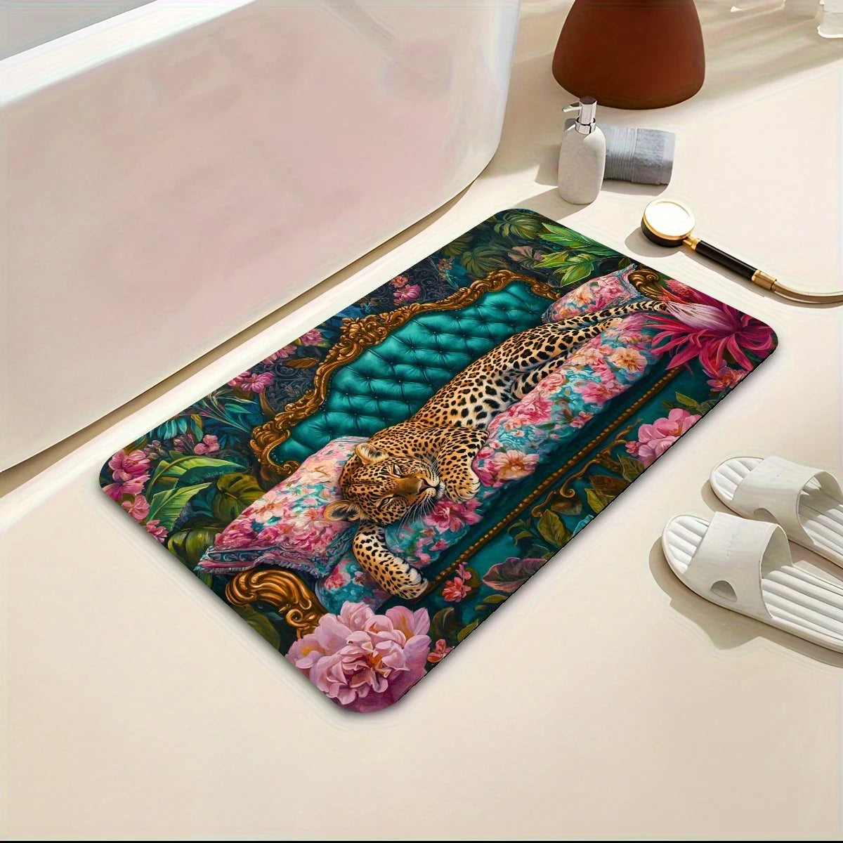 tapis sol léopard floral vert rose doré luxueux moderne extérieur intérieur