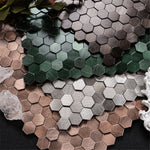 mosaïque murale 3d hexagonale métallique brossée moderne minimaliste vert marron gris beige autoadhésive