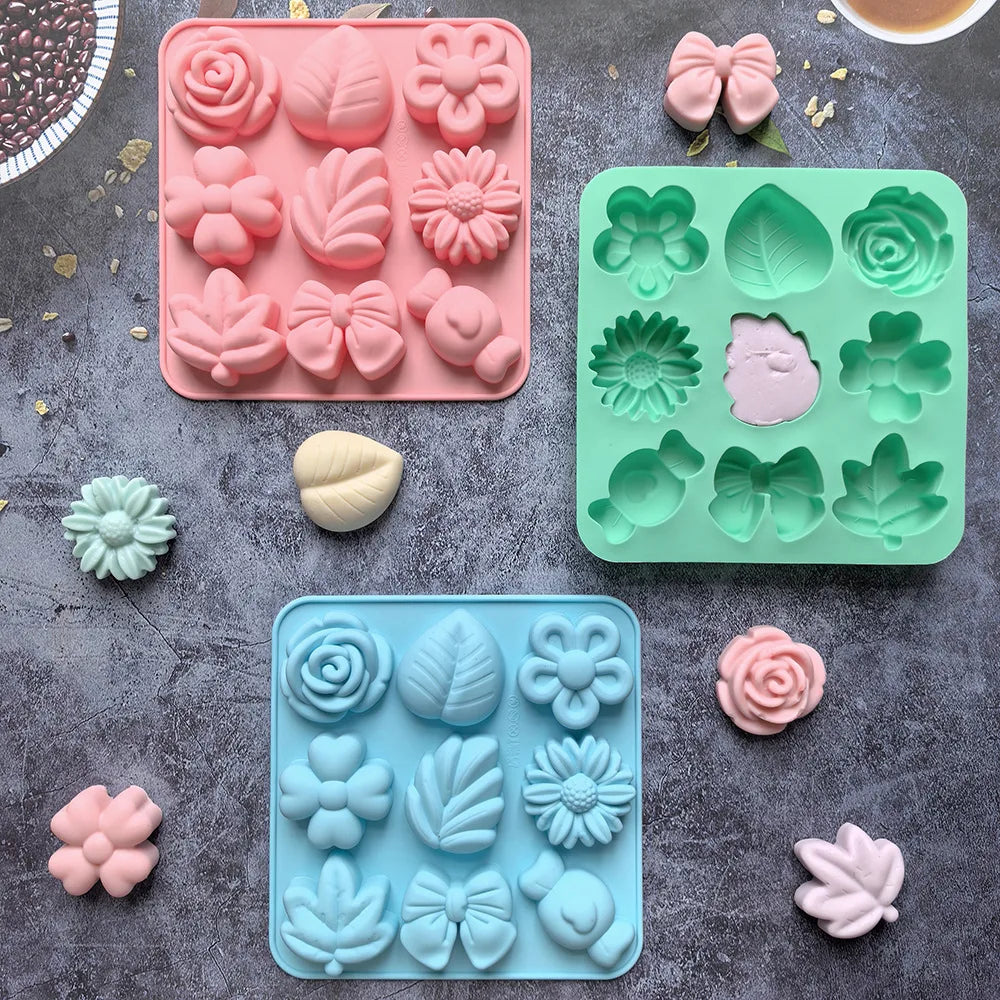 moules gâteaux silicone fleurs feuilles diy fondant chocolat savon bougies modernes