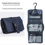 sac toilette pliable suspendu compartiments zippés poches mesh miroir polyester bleu marine gris minimaliste