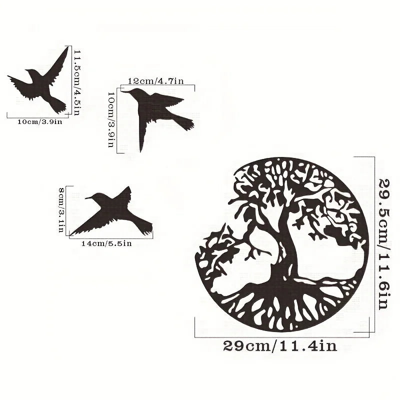 décoration murale moderne oiseaux volants arbre racines silhouette noireextérieur suspendu jardin patio