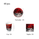 décoration fête thème halloween arbre nu serviettes assiettes tasses bannières rouge noir