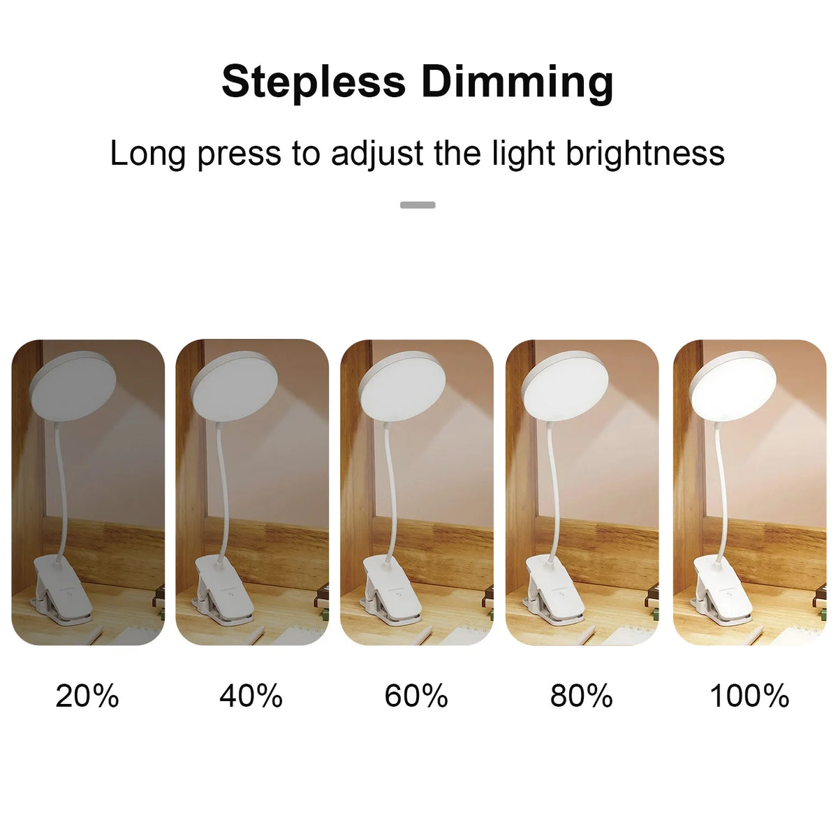 lampe pince rechargeable usb blanc minimaliste tactile interrupteur led réglable