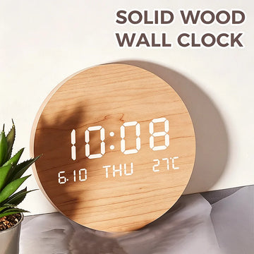 horloge murale digitale bois clair affichage heure date température moderne minimaliste