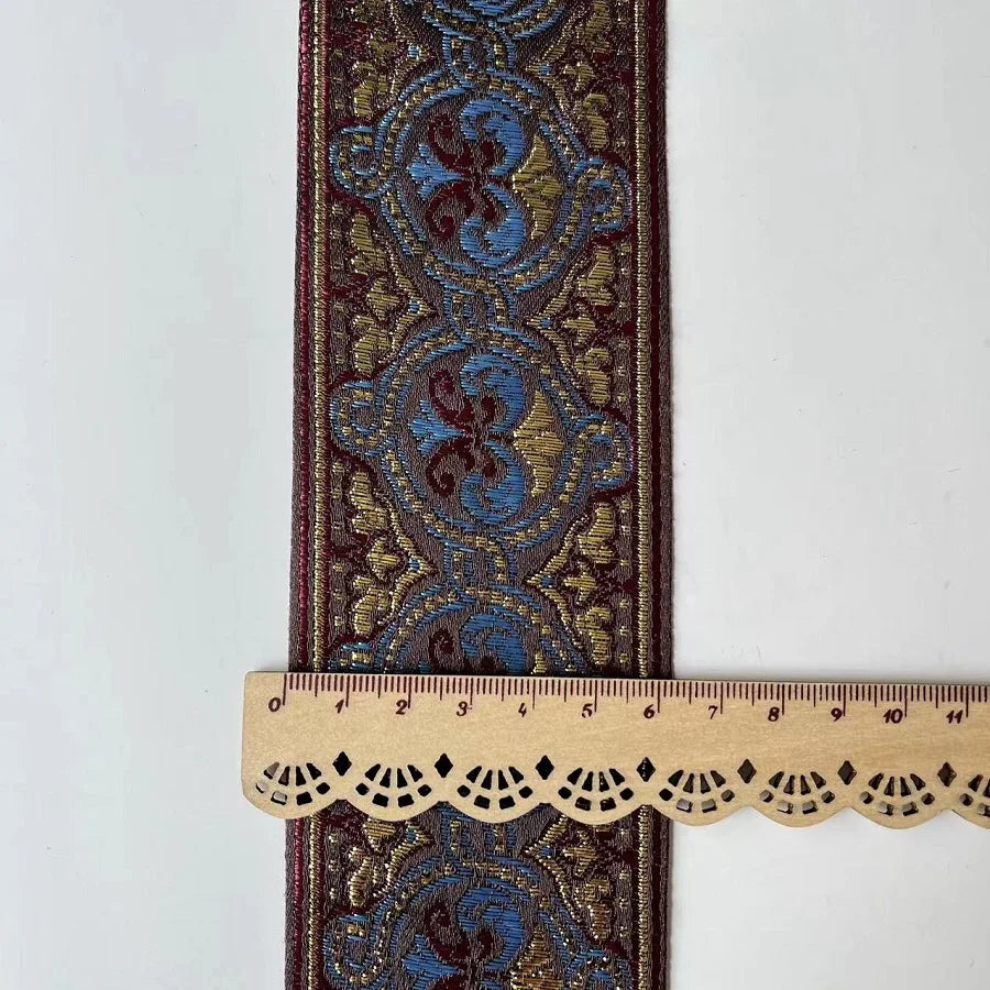 ruban polyester largeur 6cm motifs floraux bleu rouge blanc élégant visage unique opacité rétro