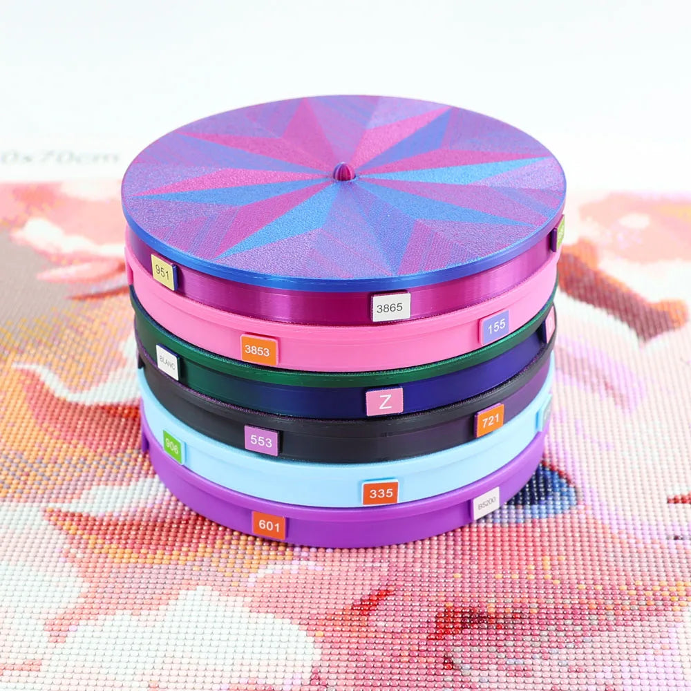 palette broderies six compartiments violet bleu vert rose moderne diagonales géométriques opaques brosse incluses.codes