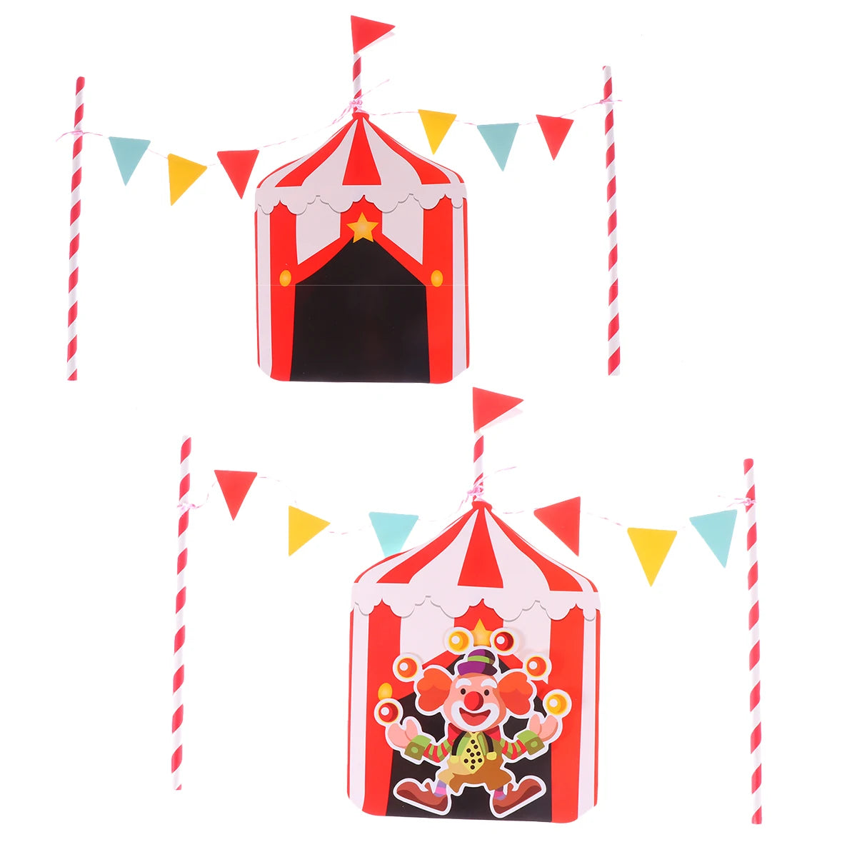 décoration fête thème cirque chapiteau clown étoile rayures rouges blanches cupcakes gâteaux festive fun