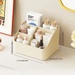 boîte rangement cosmétique beige rayures modernes poignées maquillage soins peau crèmes lotions emballages