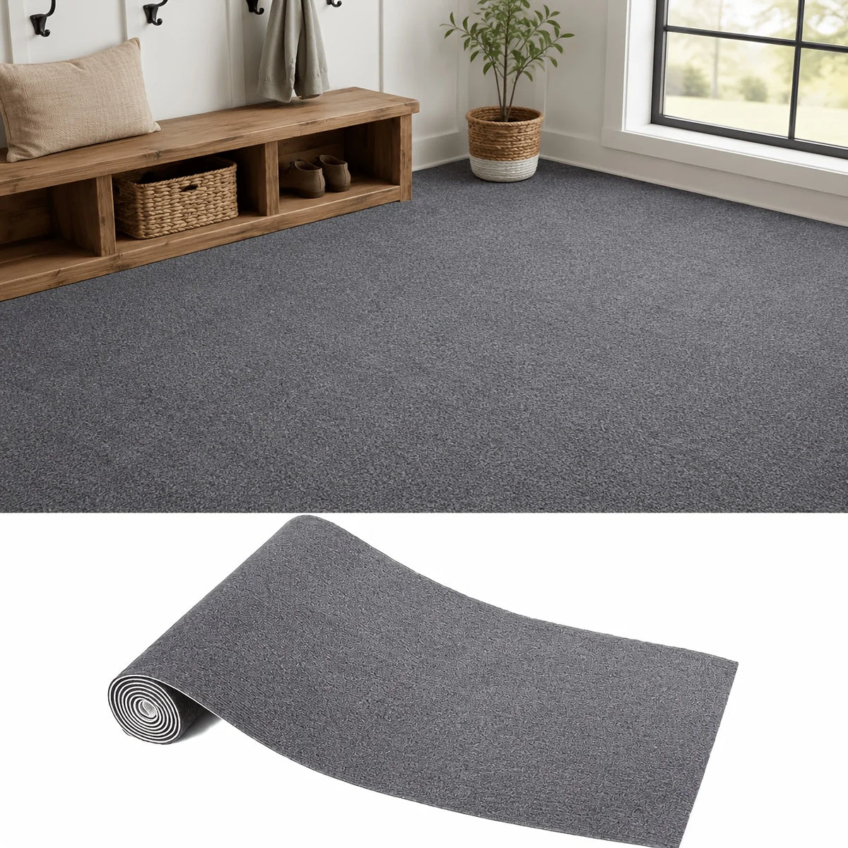 tapis adhésif sol gris foncé moderne sans colle 100cm 30cm tissé uni entrée intérieur