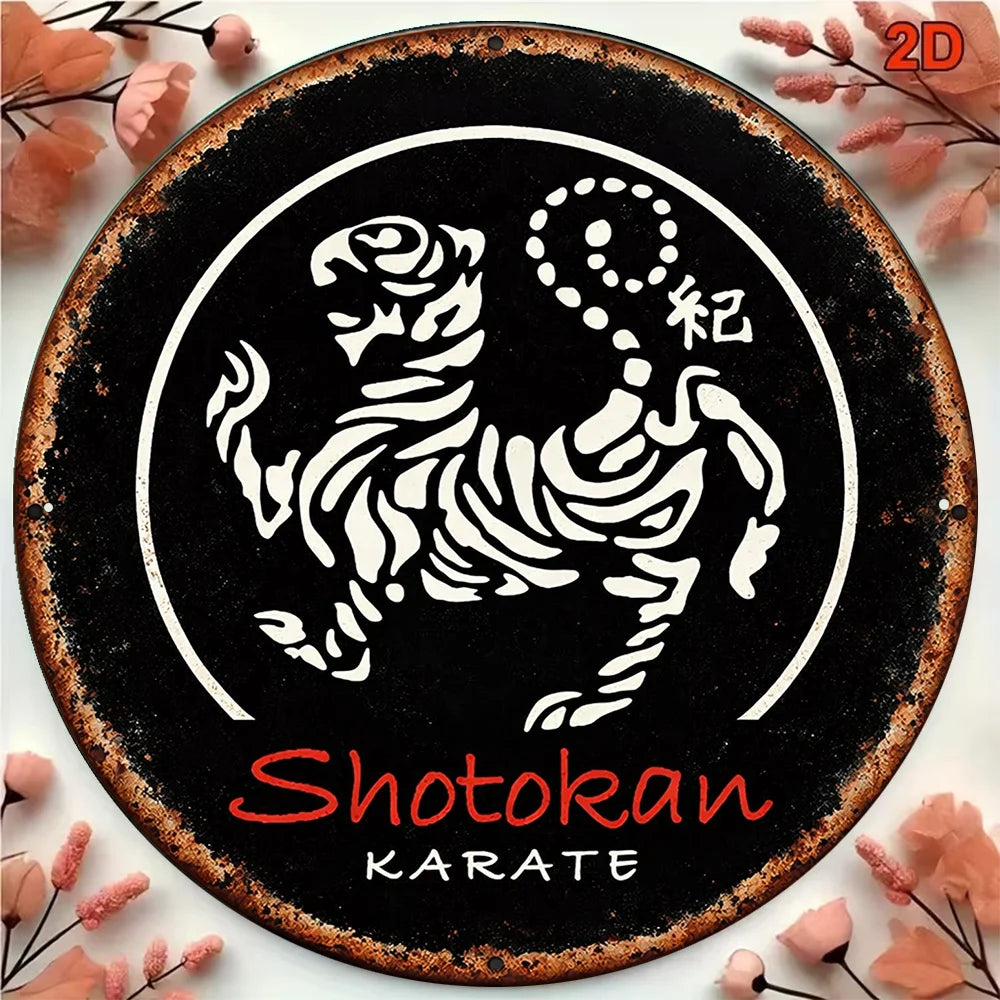 plaque métallique tigre stylisé shotokan karate noir blanche 20cm carré decoration murale sport dojo