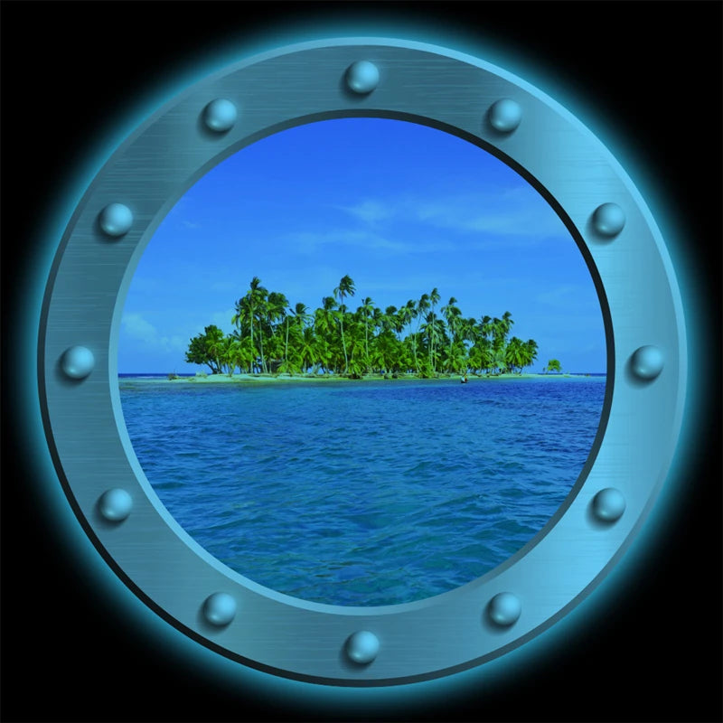autocollant mural île tropicale palmiers ciel bleu océan argenté bleu vert adhésif pvc réaliste