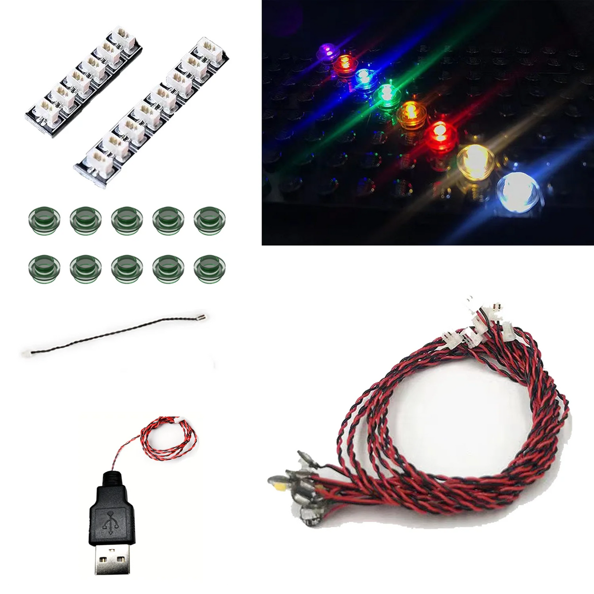 blocs construction lumineux blanc bleu vert rouge adhésif flash slow éclairage usb compatible moderne