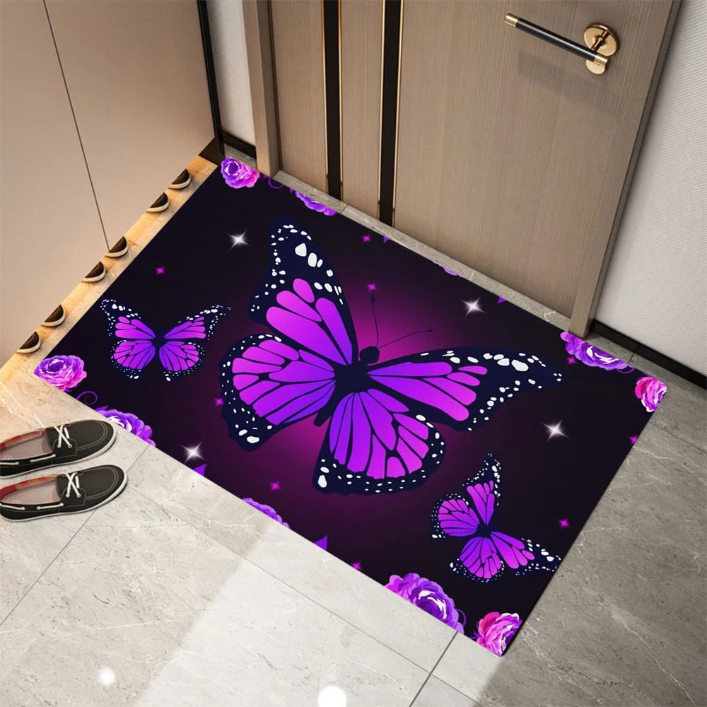 tapis moderne violet papillons résistant rides extérieur intérieur décoration maison salon entrée 30x50cm