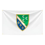drapeau bosnie herzegovine polyester blanc bleu vert or gris armoiries fleurs lys croissants classique