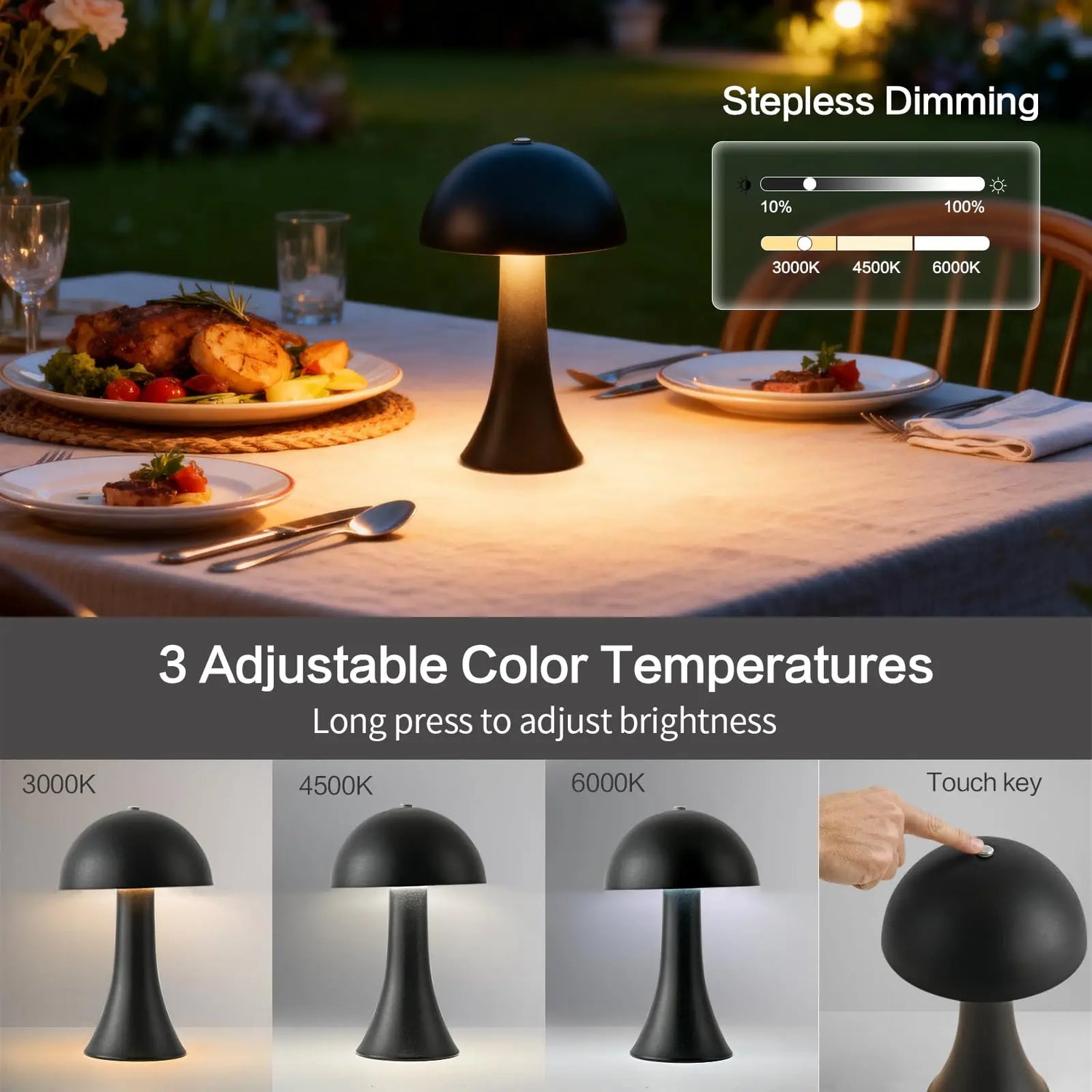 Lampe champignon vintage bleue allumée en ambiance salon