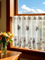 rideau polyester brodé tasse beige semi transparent classique cuisine fenêtre