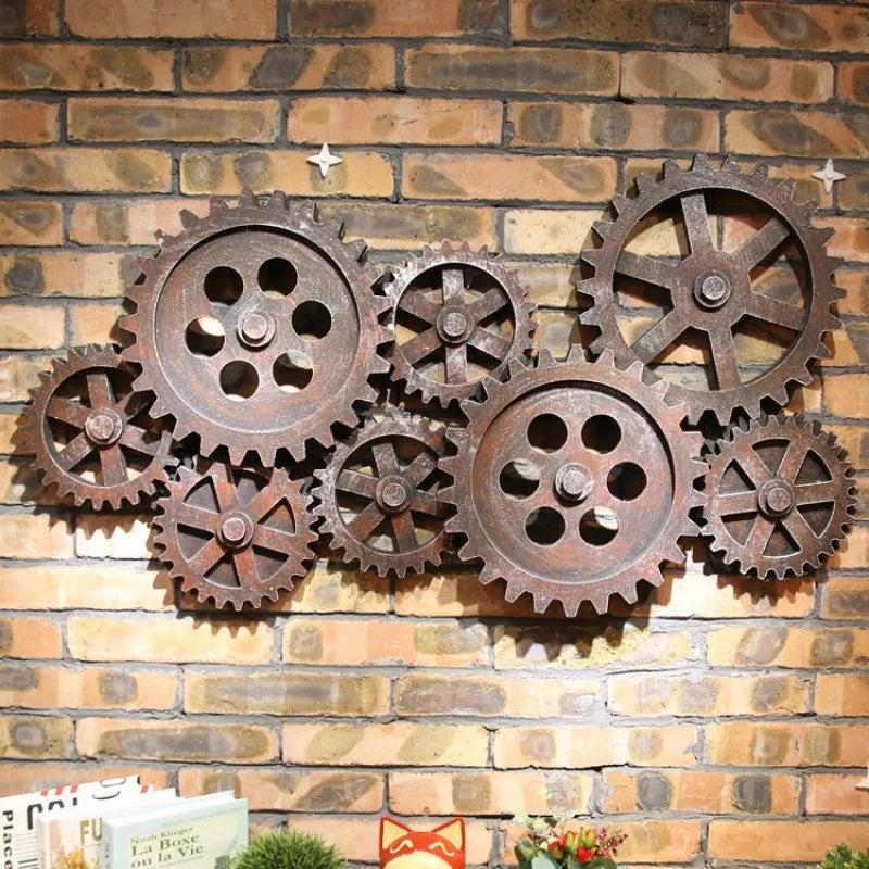 Décoration murale vintage à 8 engrenages Steampunk en bois bleu royal