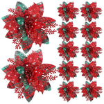 décoration noël fleurs artificielles rose glitter rouges décoratives festive maison
