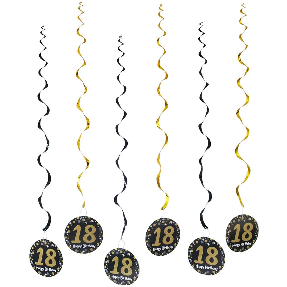 décoration suspendue anniversaire moderne numéros 13 16 18 21 noir points dorés festive