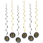 décoration suspendue anniversaire moderne numéros 13 16 18 21 noir points dorés festive