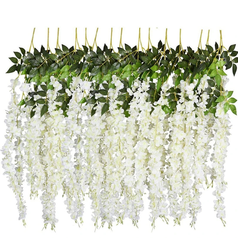 guirlande fleurs artificielles soie mariage anniversaire baby shower décoration extérieure orchidée moderne vert jaune