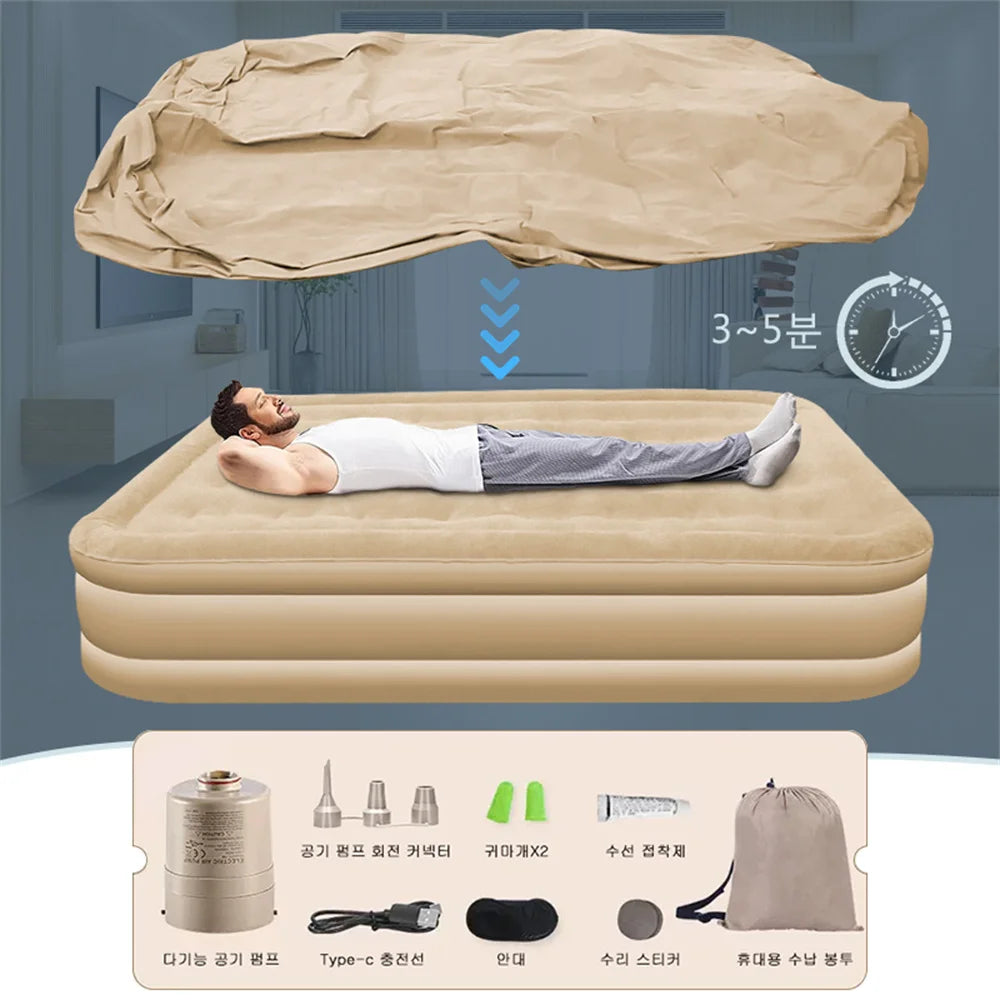 matelas gonflable air épais 13 pouces beige clair tapis sol moderne pompe électrique sac