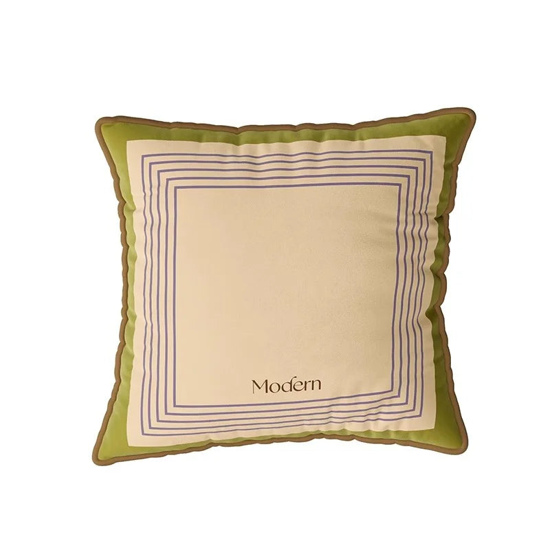 taies d'oreillers carrées modernes carreaux géométriques bleu beige marron velours 45x45cm 55x55cm lit canapé