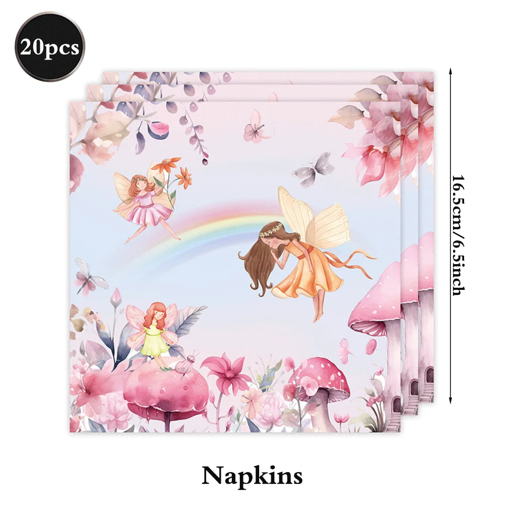 assiettes dessert fées arc ciel serviettes tasses papier nappe fête thème féerique