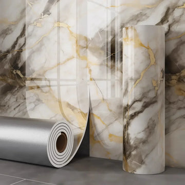 papier peint adhésif vinyle marbré gris blanc effet 3d mur cuisine salle bain